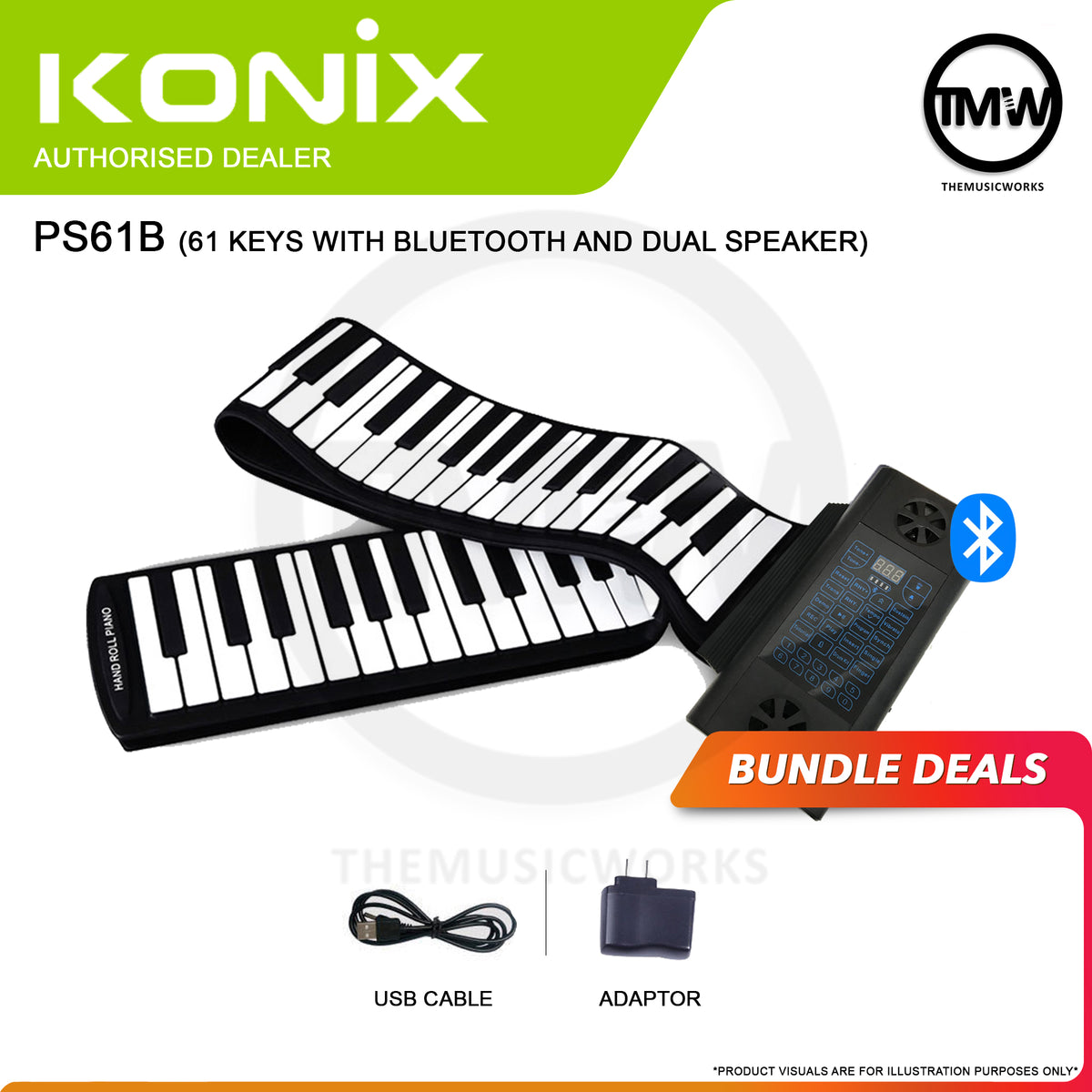 Konix PS61B Roll-Up Foldable Piano