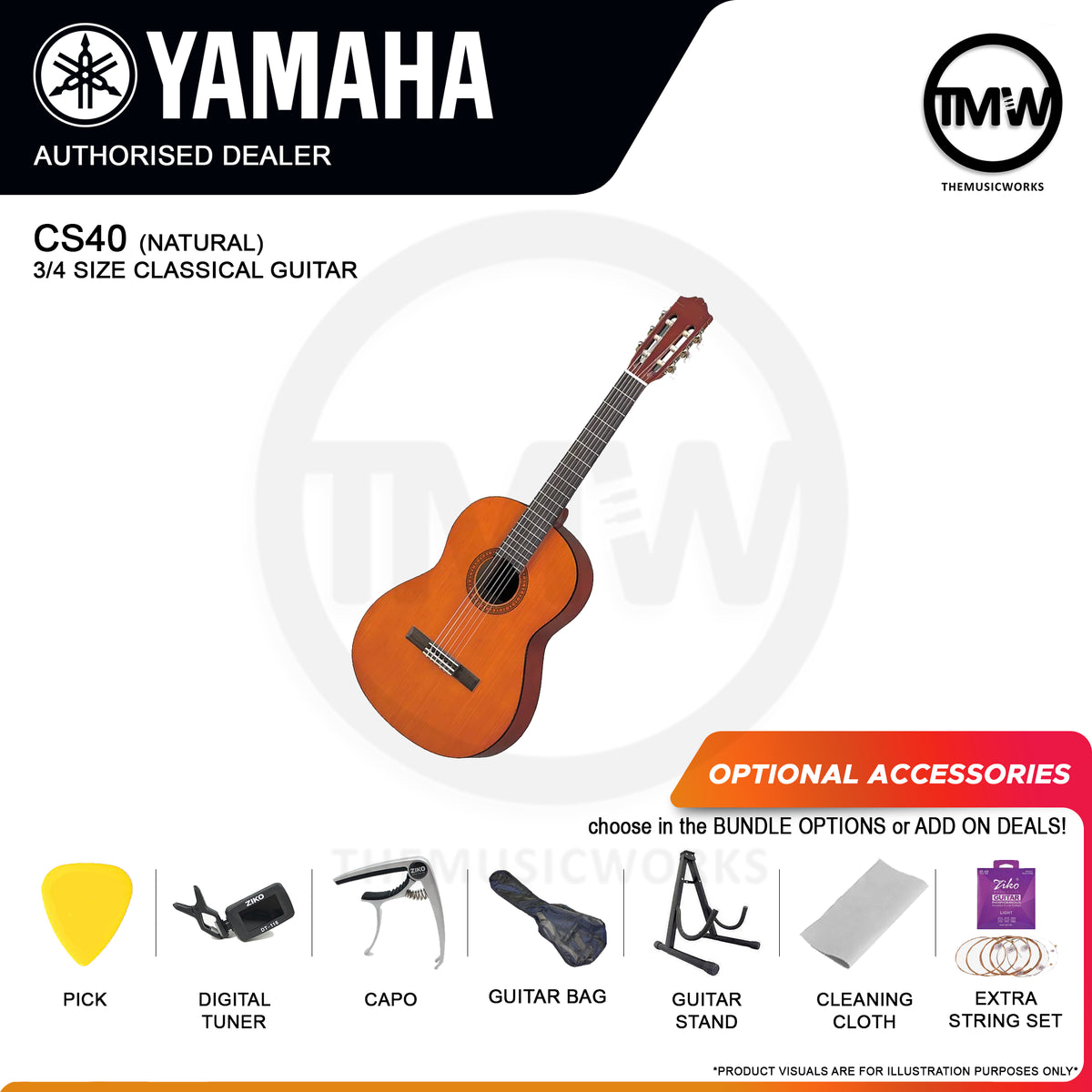 Yamaha CS40 3/4 Size Classical Guitar