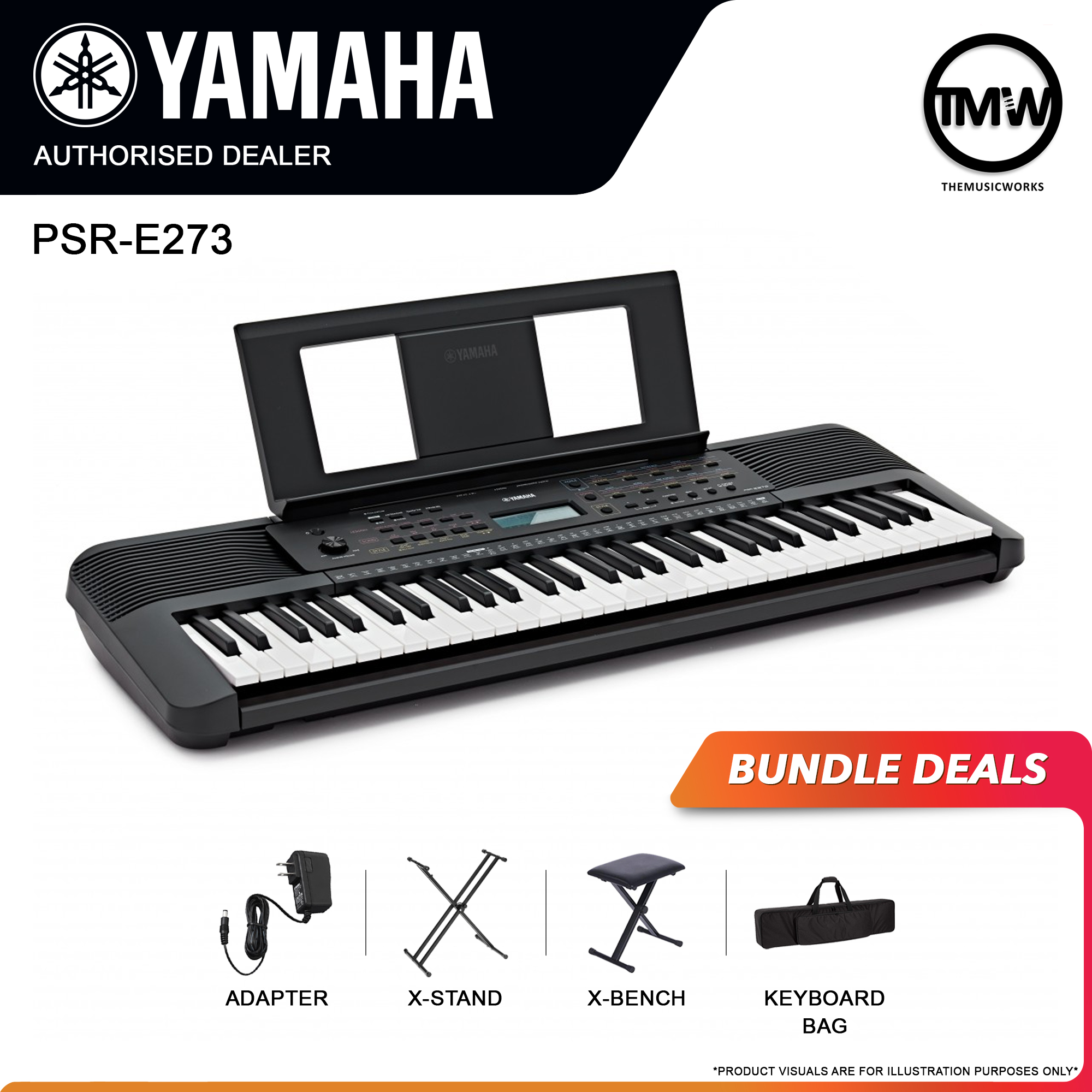 yamaha psr-e273 electronic keyboard piano singapore with adapter, x-stand, x-bench, bag, tmw