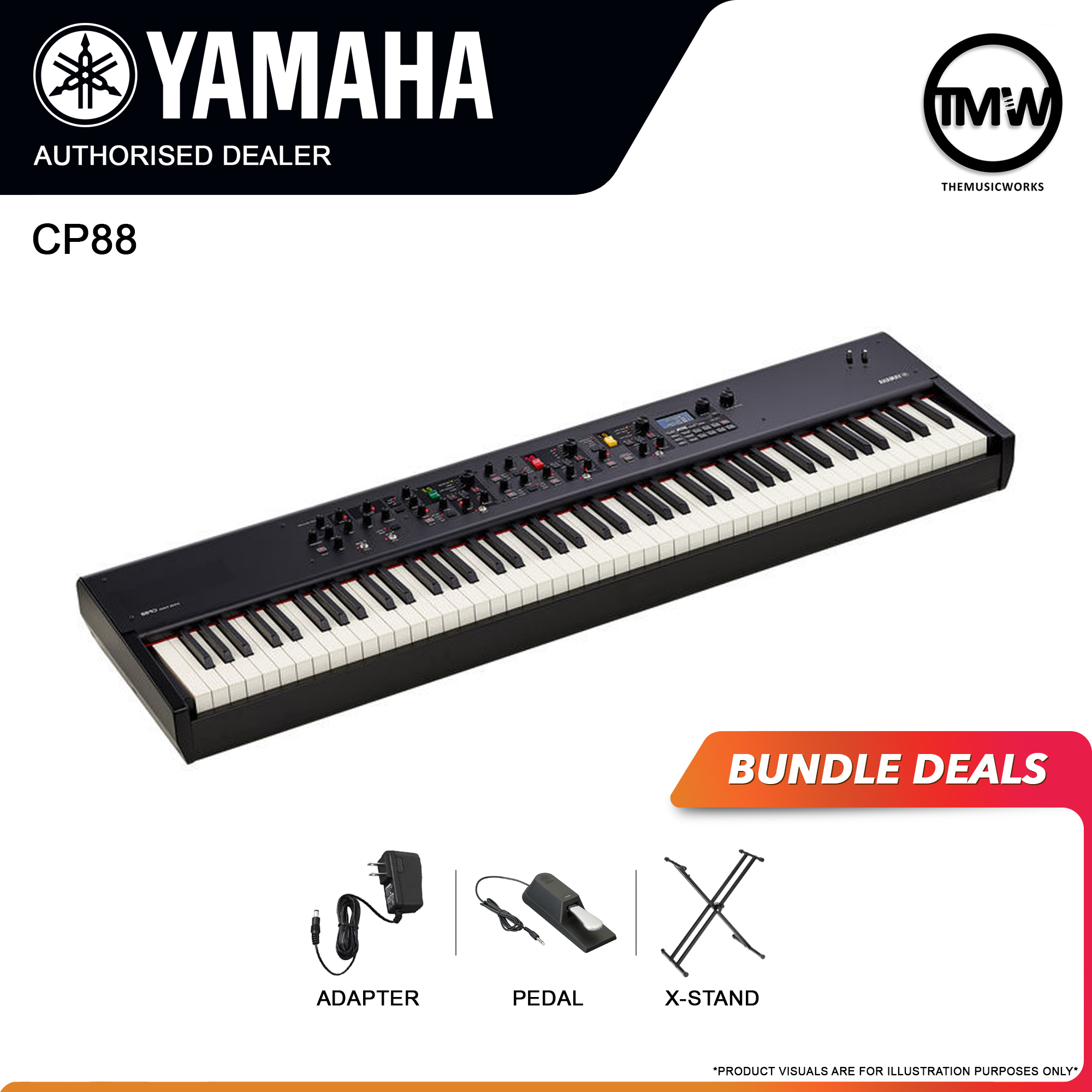 yamaha cp88 with adapter, pedal, and x-stand