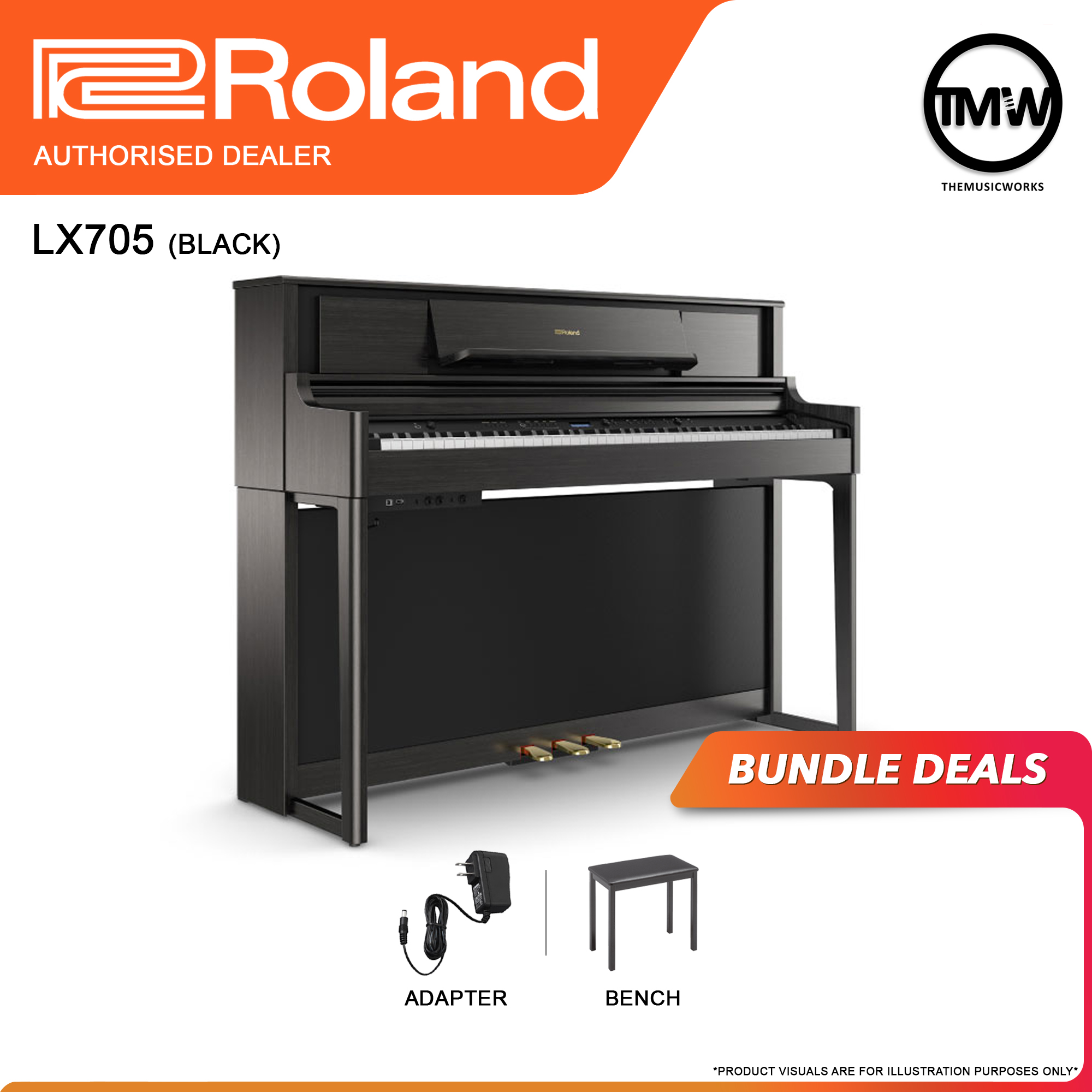roland lx705 black with adapter, and normal bench