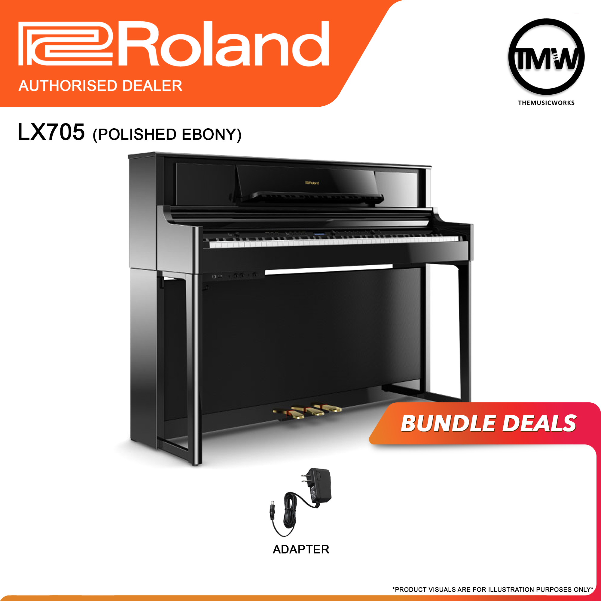 roland lx705 polished ebony with adapter