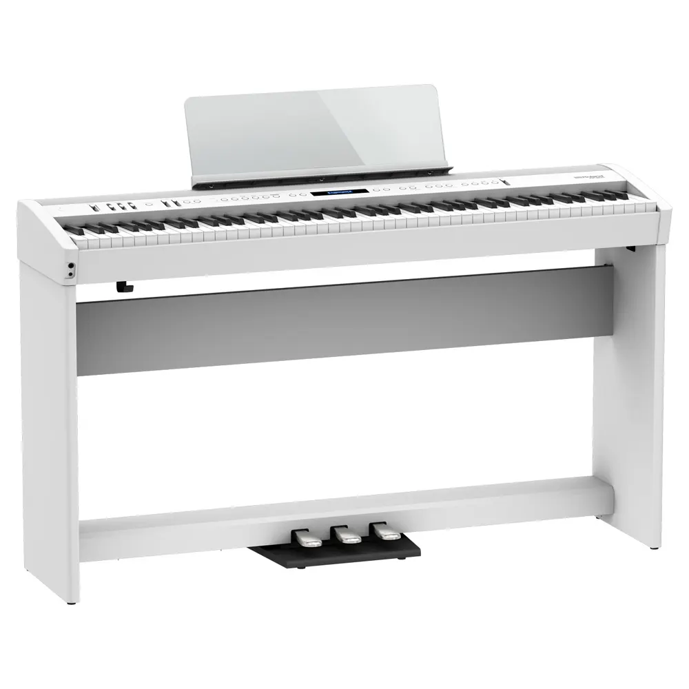 roland fp-60x white digital piano tmw singapore with wooden stand and tri-pedal unit