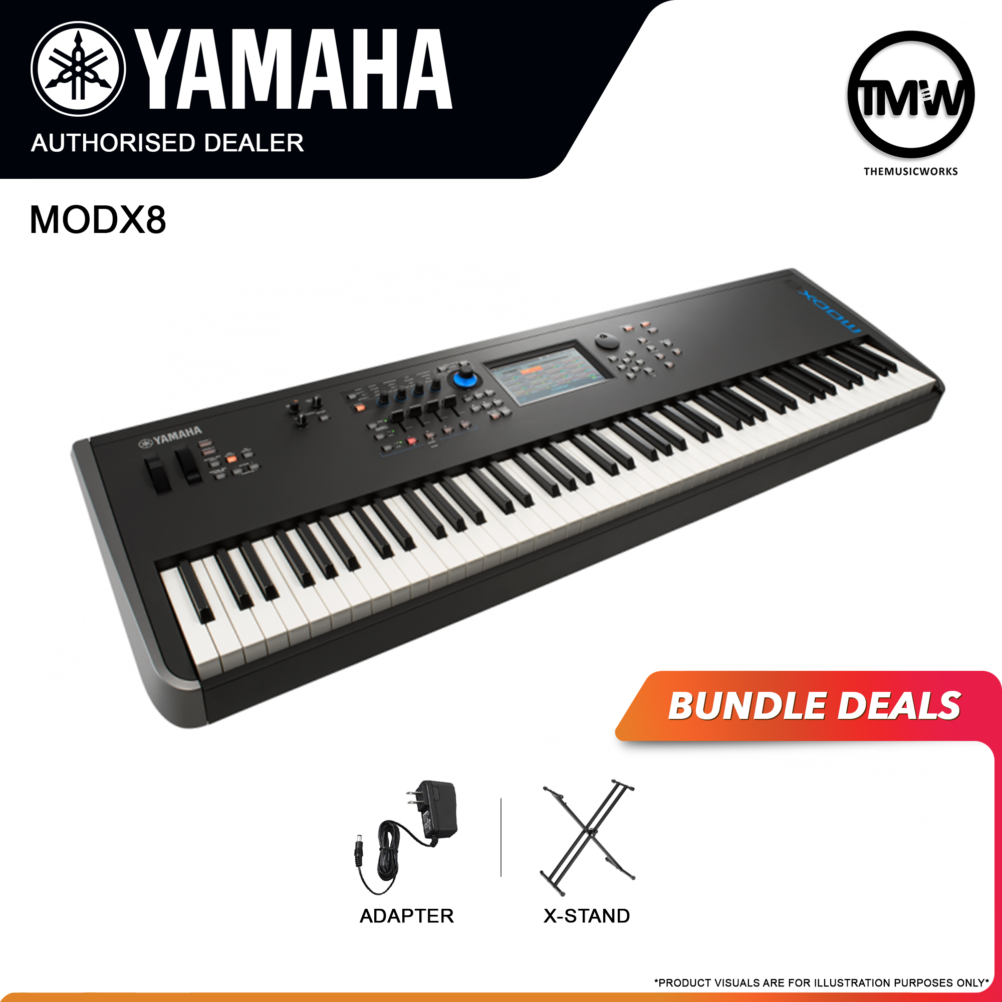 yamaha modx8 with adapter, and x-stand