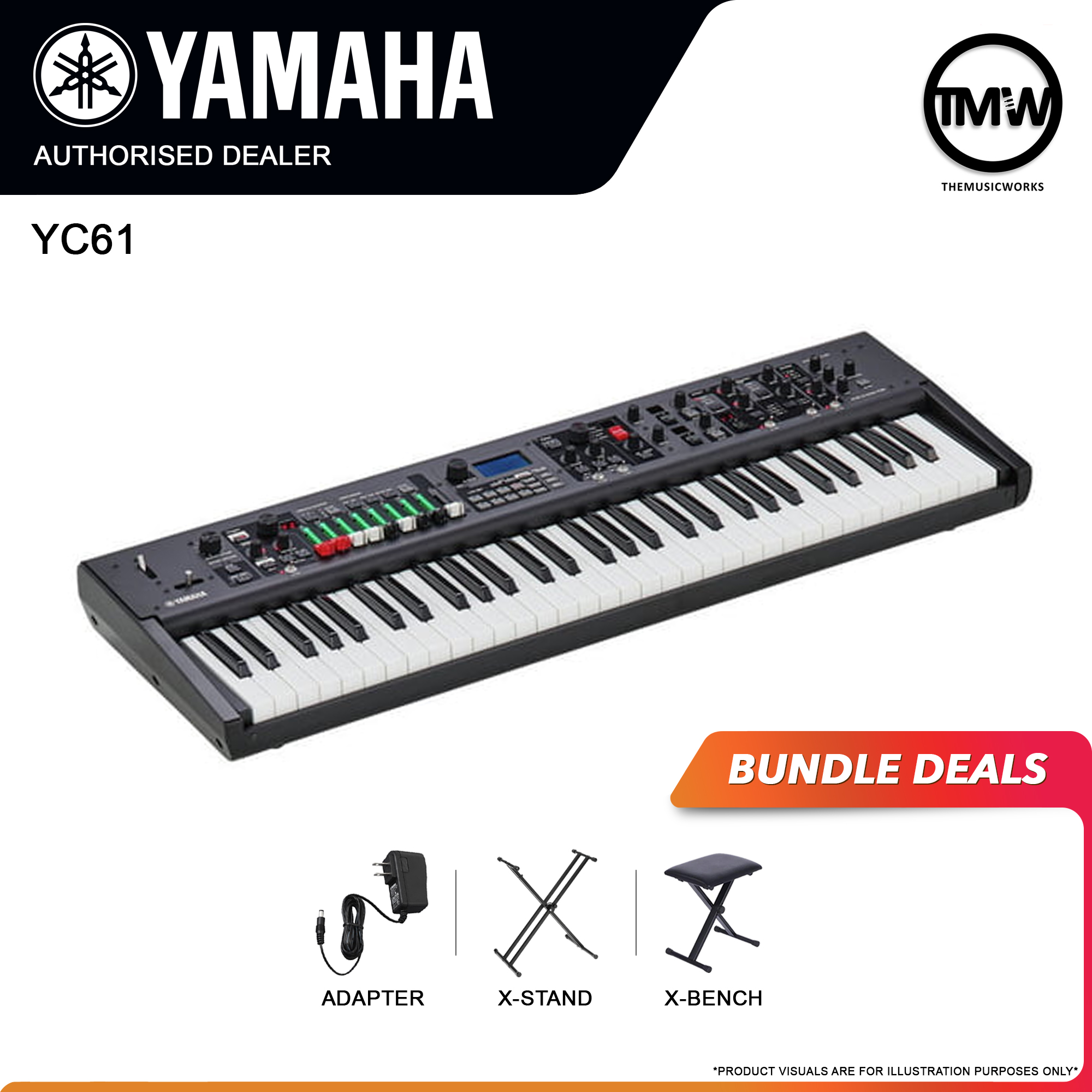 yamaha yc61 with adapter, x-stand, and x-bench
