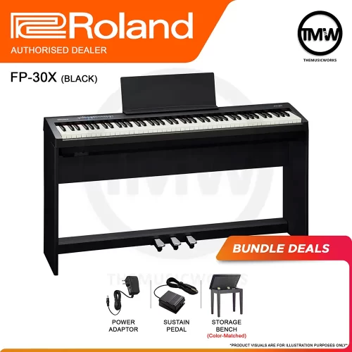 roland fp-30x black portable home digital piano singapore tmw adaptor sustain pedal storage bench