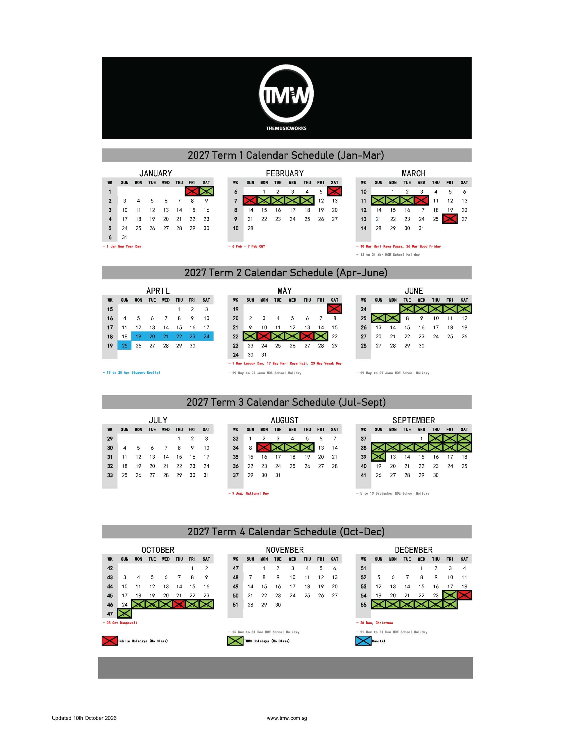 2027 The Music Works Centre Calendar